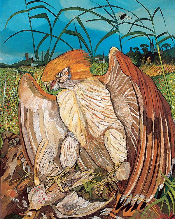 Ligabue, Aquila con colombo (1960-61), olio su tela.